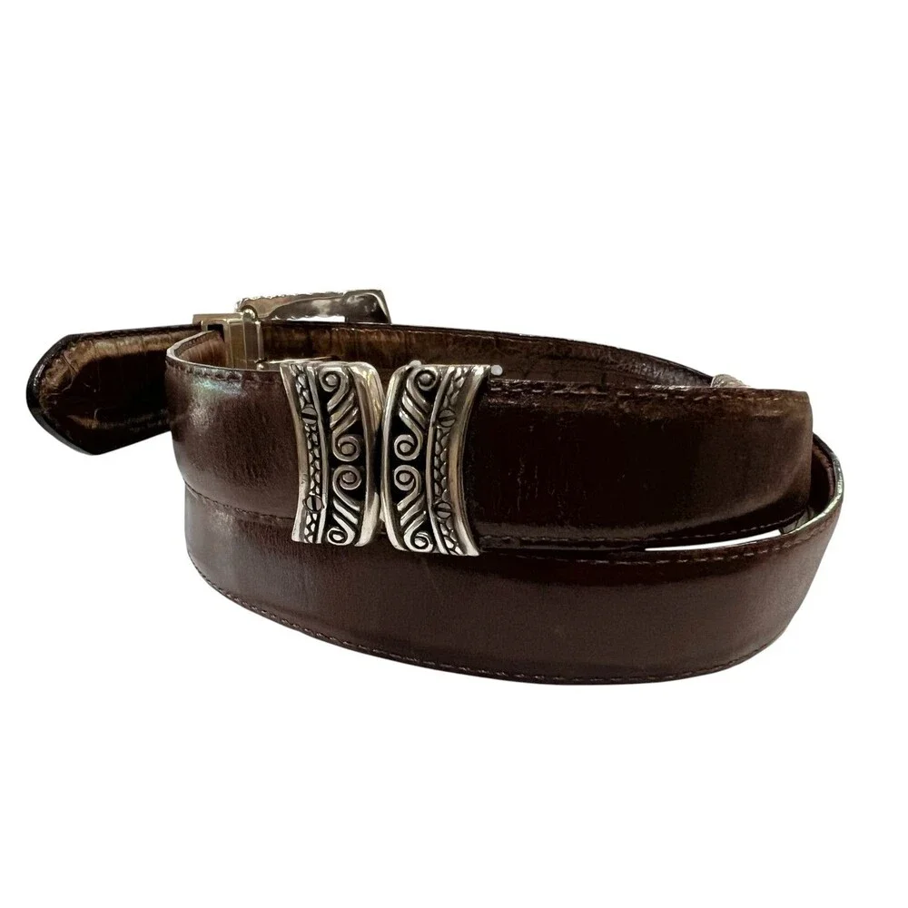 Brighton Vintage Reversible Smooth Brown / Croc Brown Leather Belt Silver Buckle